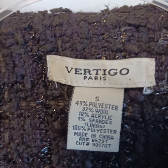 Vertigo Paris Tweed Wool Coat Sz S Brown Metallic Boucle Fringed Preppy France - Picture 15 of 16